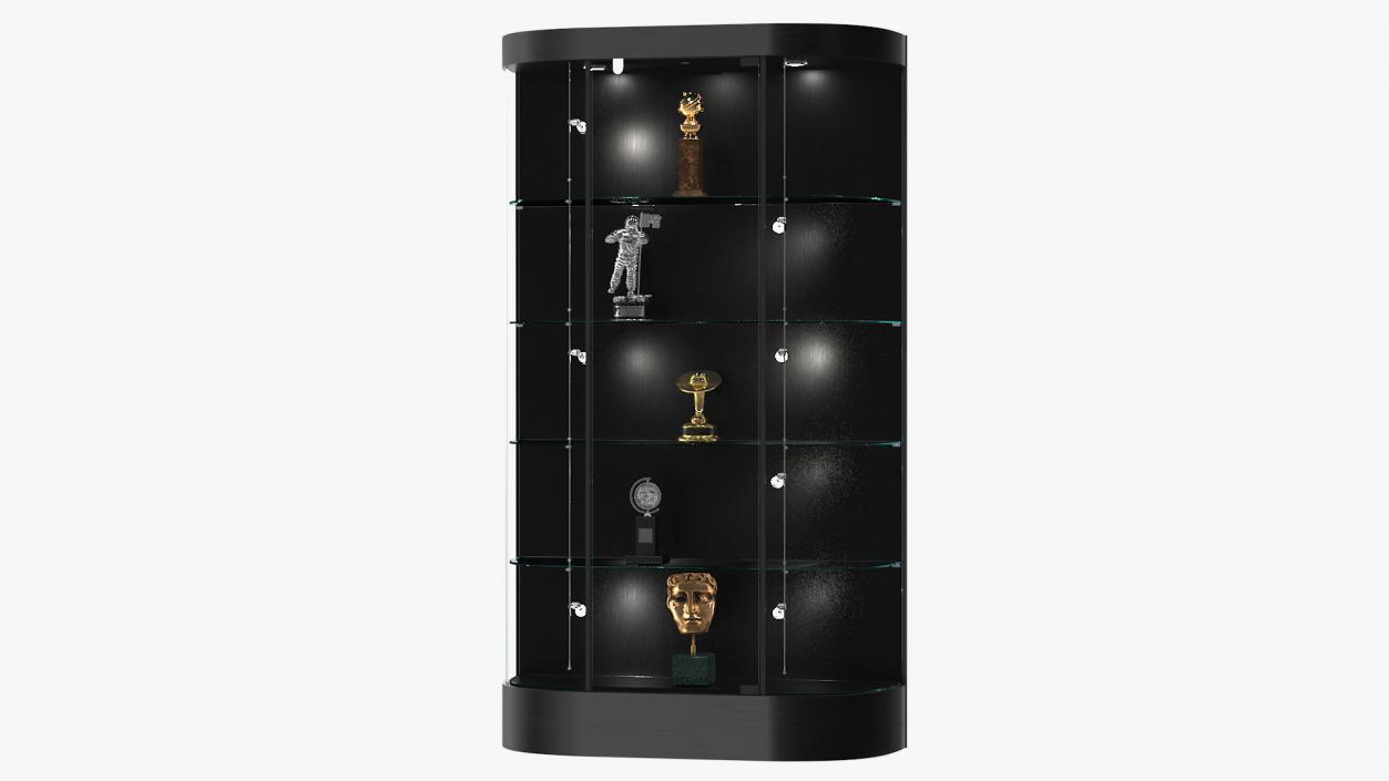 3D model Curved Wall Display Cases with Trophies Collection