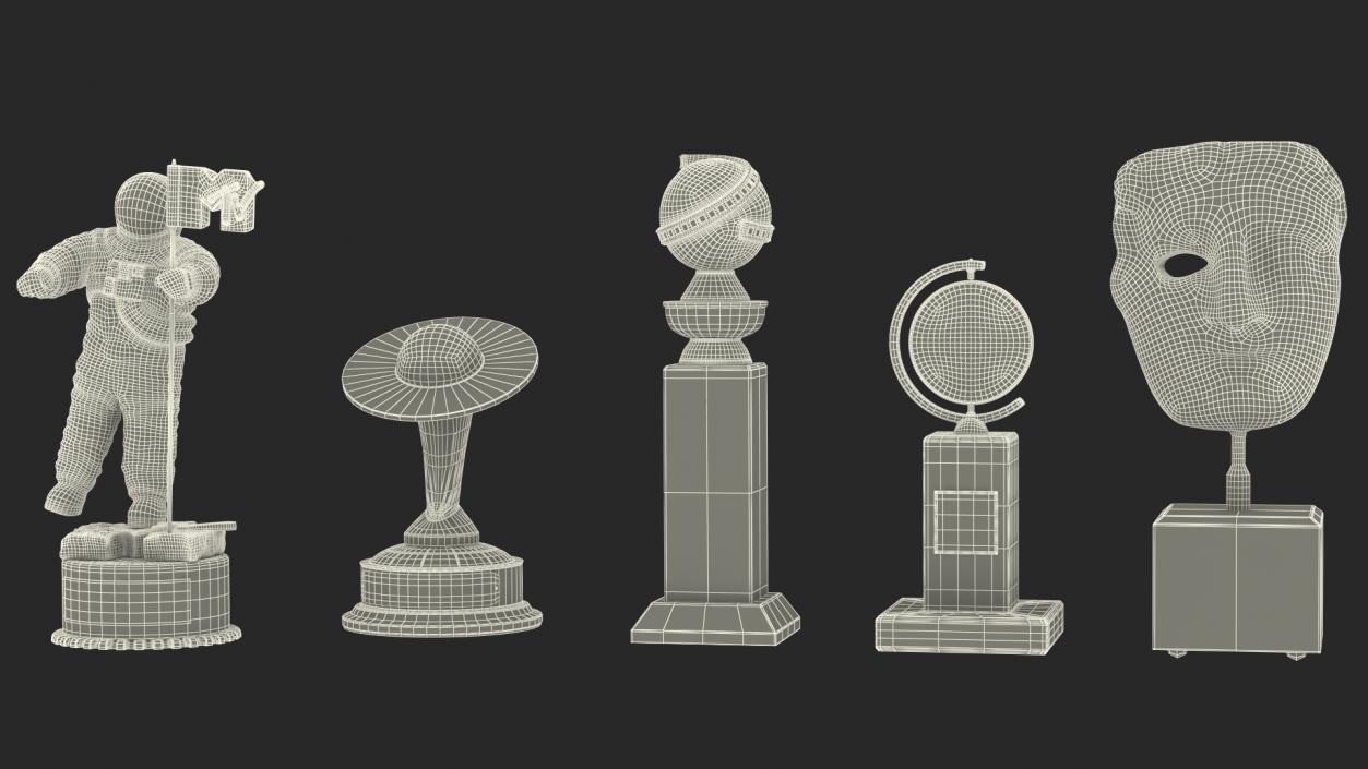 3D model Curved Wall Display Cases with Trophies Collection