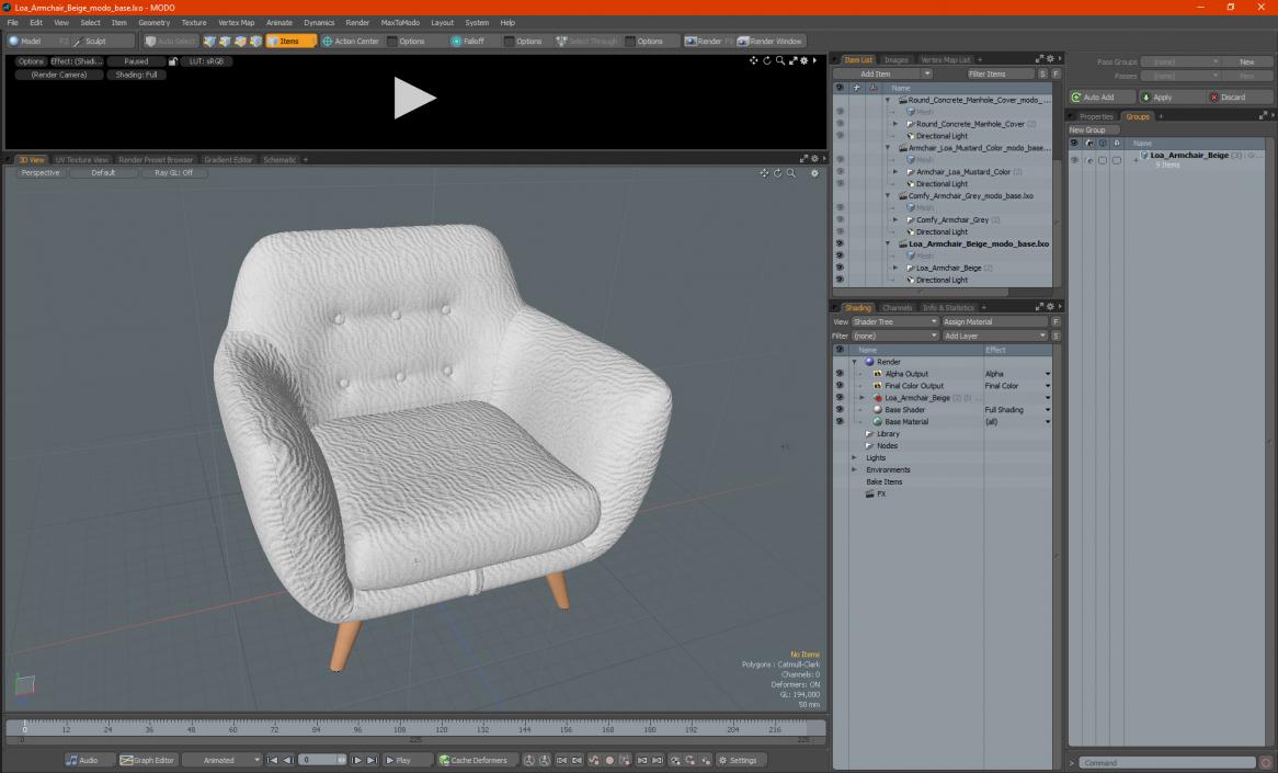 3D White Armchair Loa model