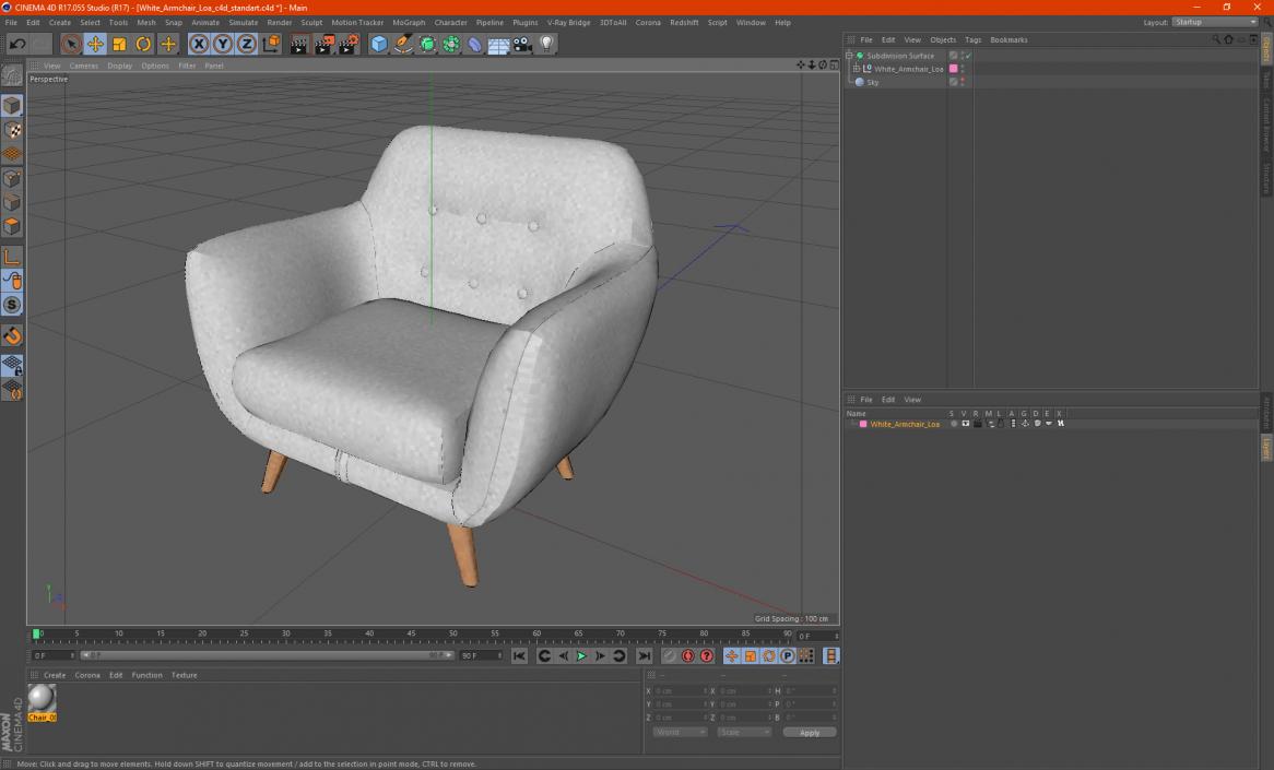 3D White Armchair Loa model