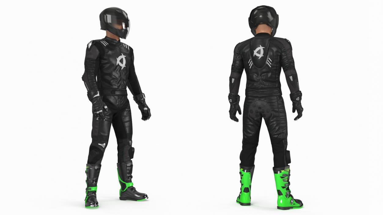 3D Motorcycle Rider in Protective Riding Gear Standing