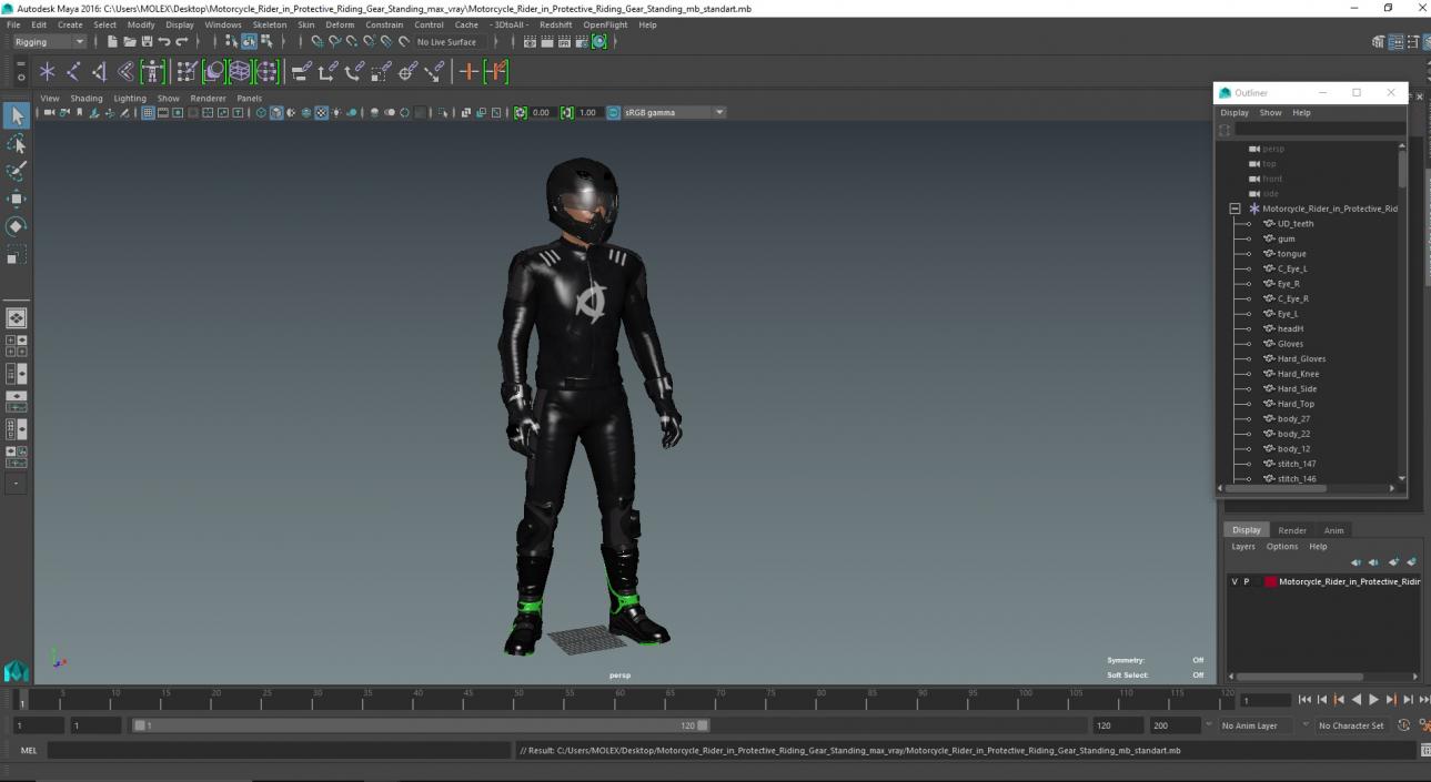 3D Motorcycle Rider in Protective Riding Gear Standing