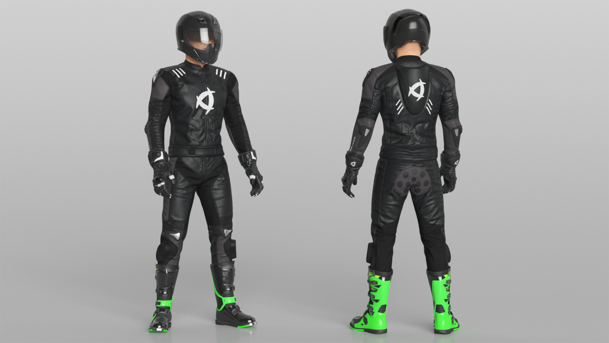 3D Motorcycle Rider in Protective Riding Gear Standing