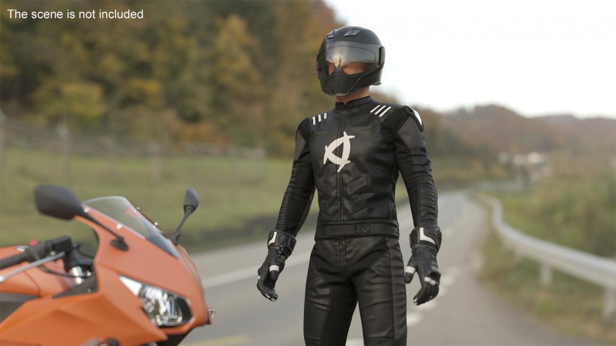 3D Motorcycle Rider in Protective Riding Gear Standing