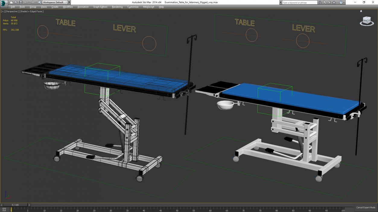 Examination Table for Veterinary Rigged 3D model