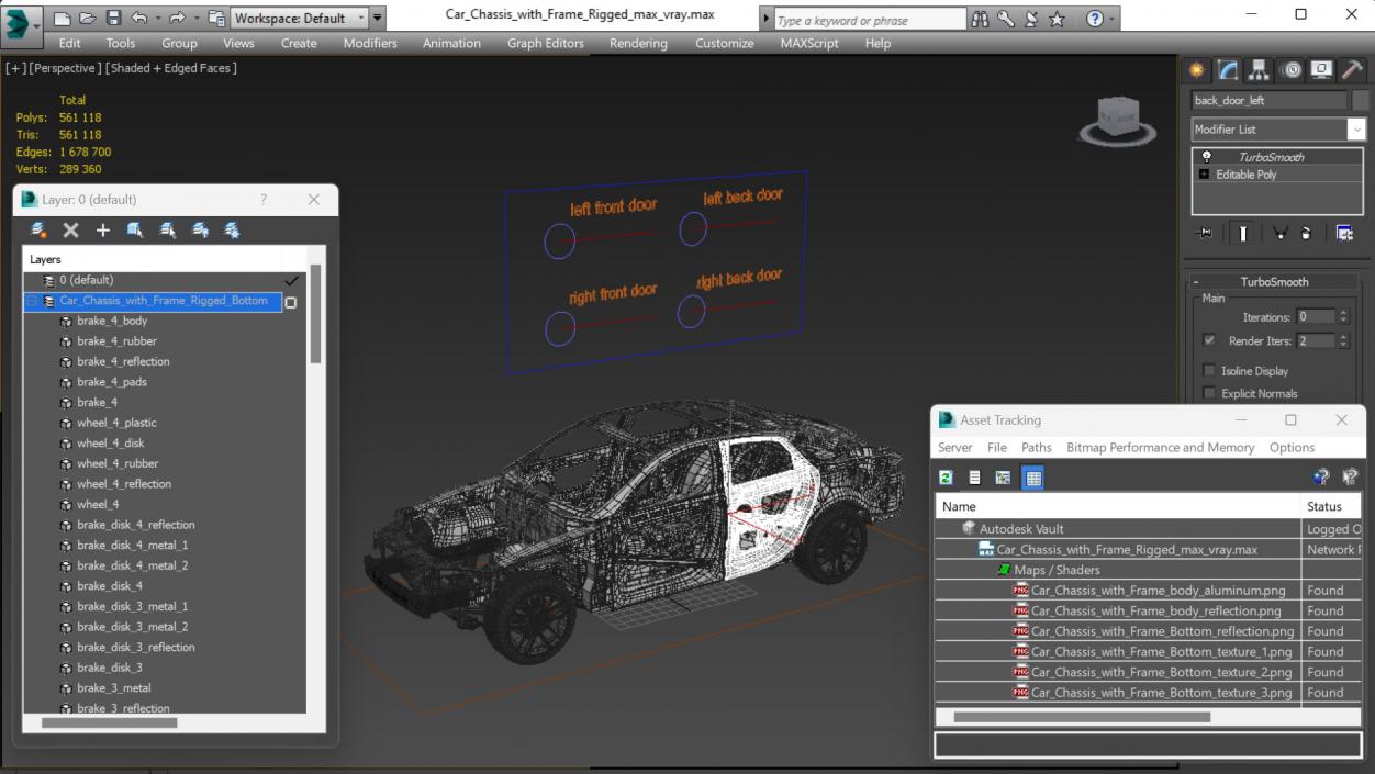 Car Chassis with Frame Rigged 3D model