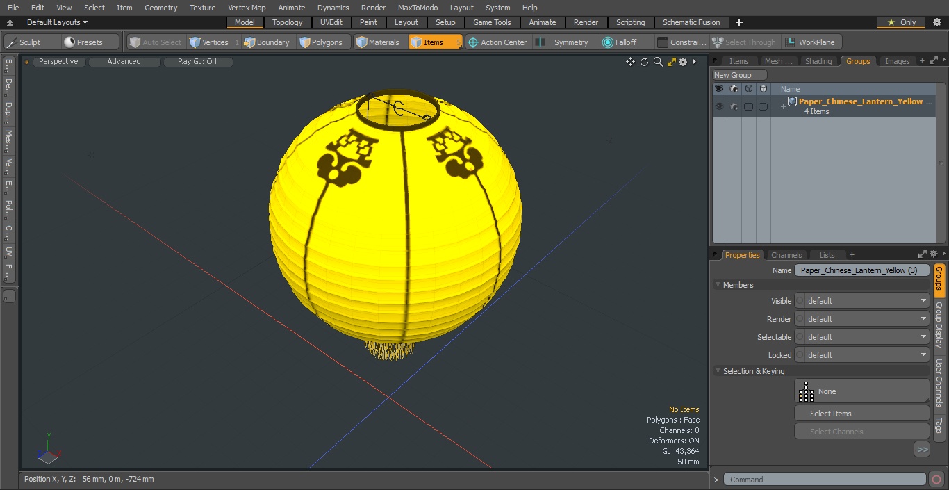 3D Paper Chinese Lantern Yellow model