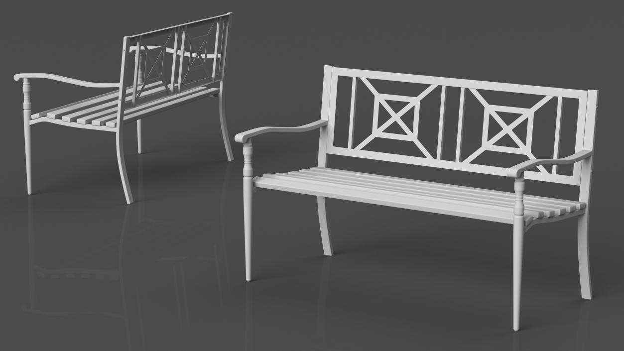 Metal Park Bench White 3D