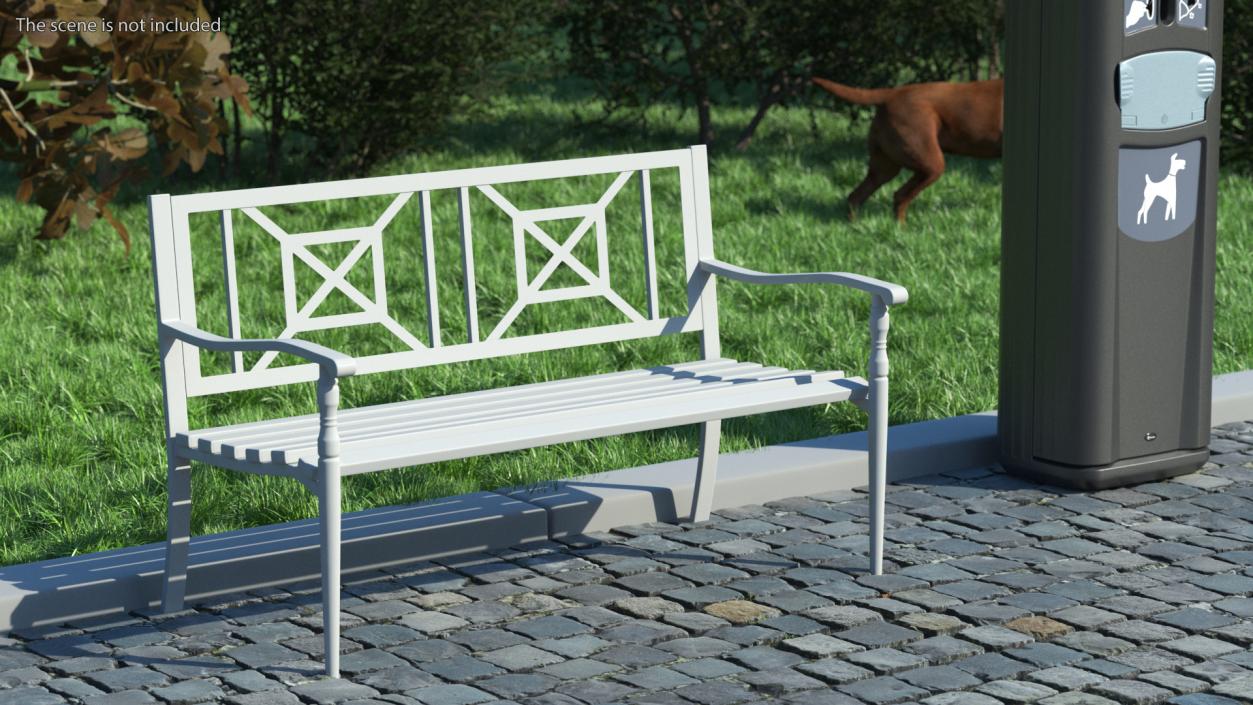 Metal Park Bench White 3D