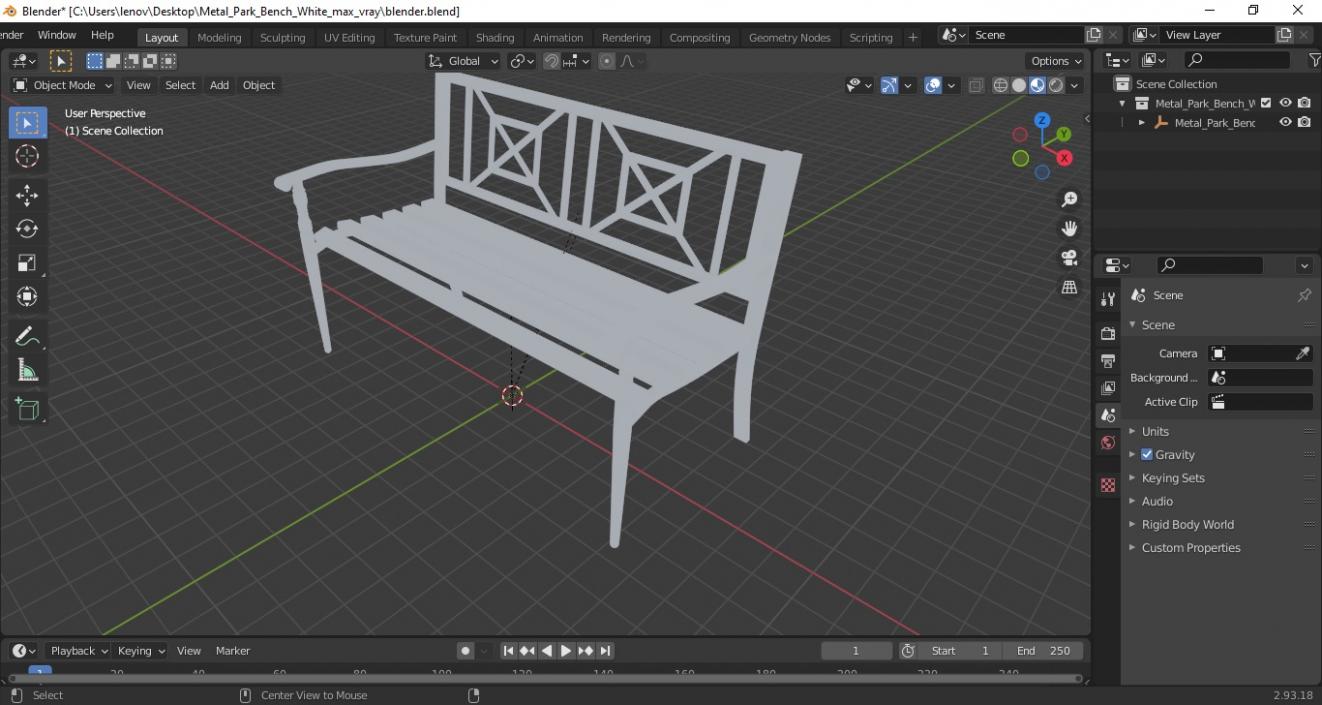 Metal Park Bench White 3D