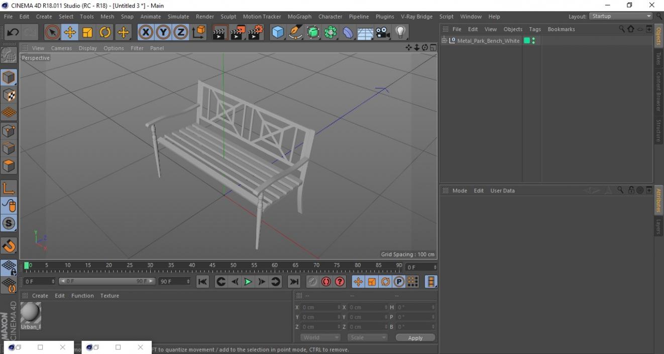 Metal Park Bench White 3D