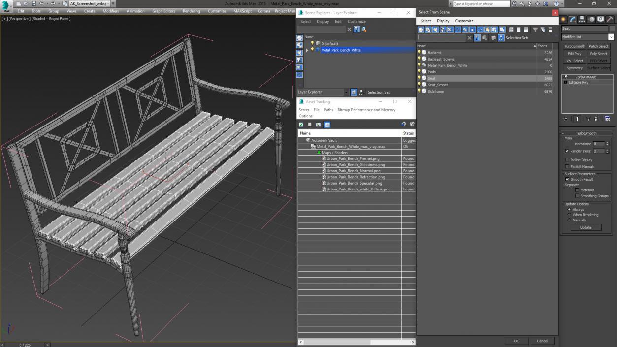 Metal Park Bench White 3D