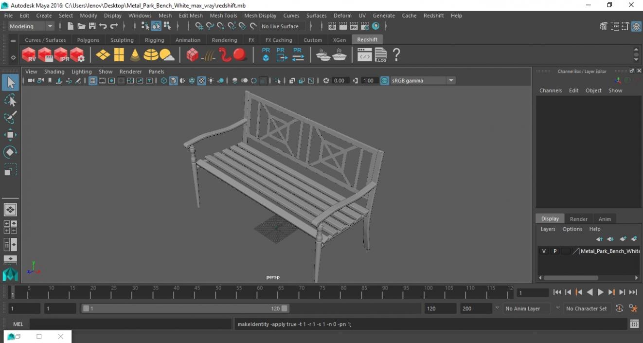 Metal Park Bench White 3D