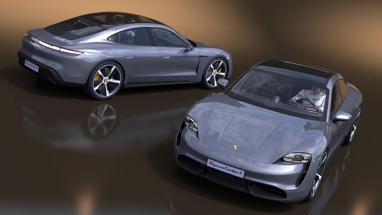 3D model Electric Car Porsche Taycan Turbo with Driver