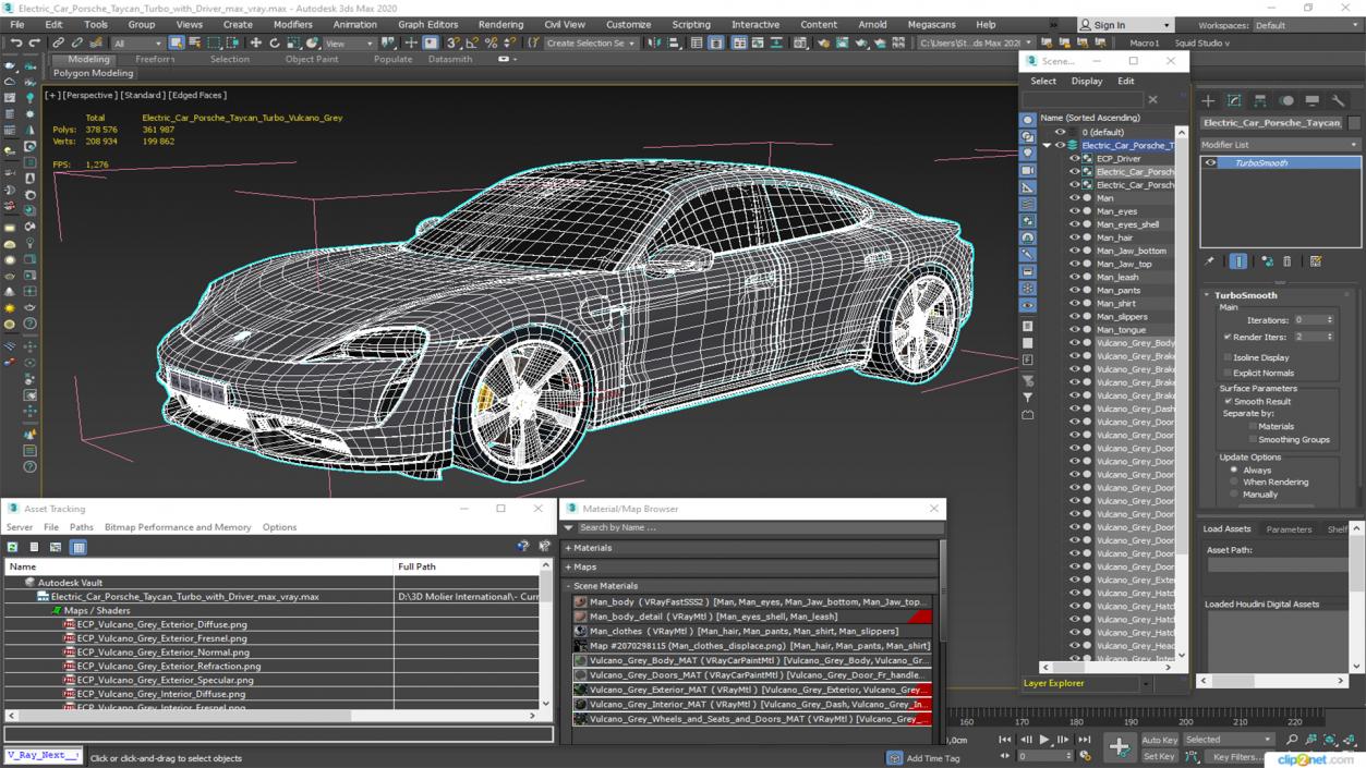 3D model Electric Car Porsche Taycan Turbo with Driver