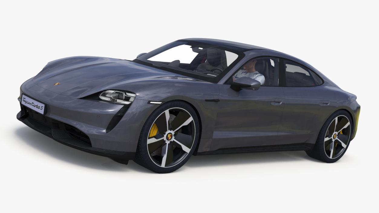 3D model Electric Car Porsche Taycan Turbo with Driver