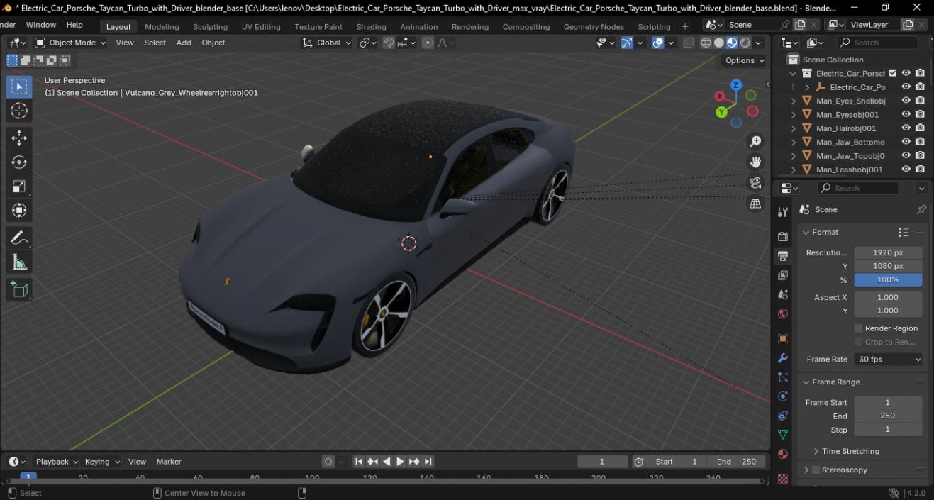 3D model Electric Car Porsche Taycan Turbo with Driver