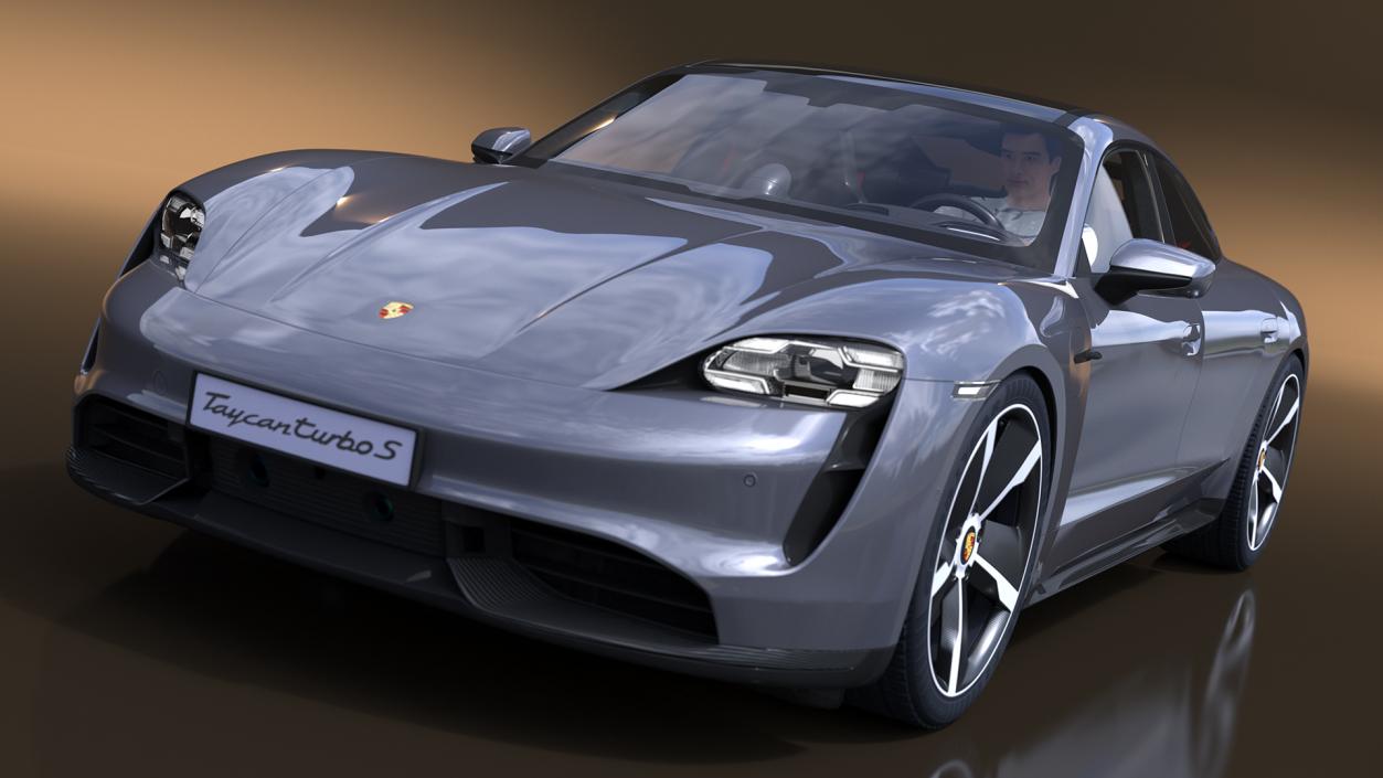 3D model Electric Car Porsche Taycan Turbo with Driver