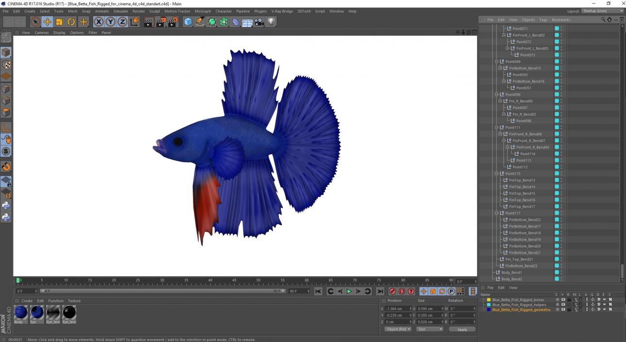 3D Blue Betta Fish Rigged for Cinema 4D