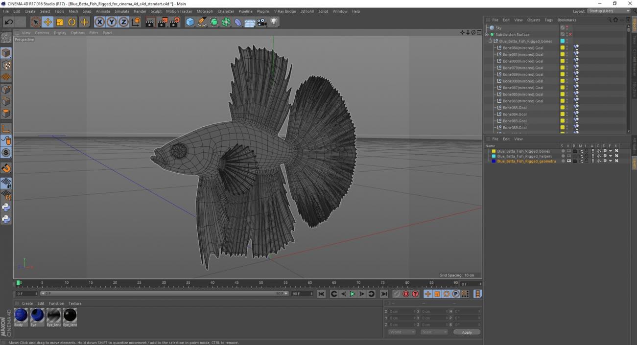 3D Blue Betta Fish Rigged for Cinema 4D