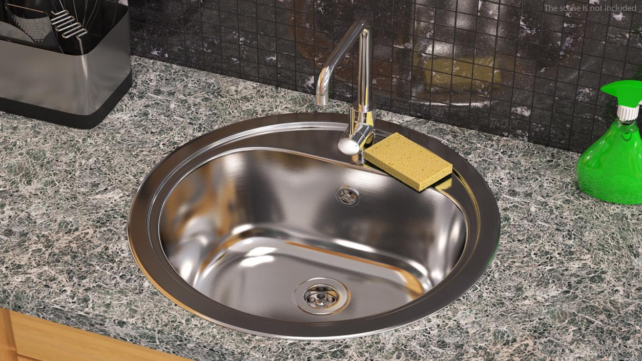 Round Single Kitchen Sink with Tap 3D model