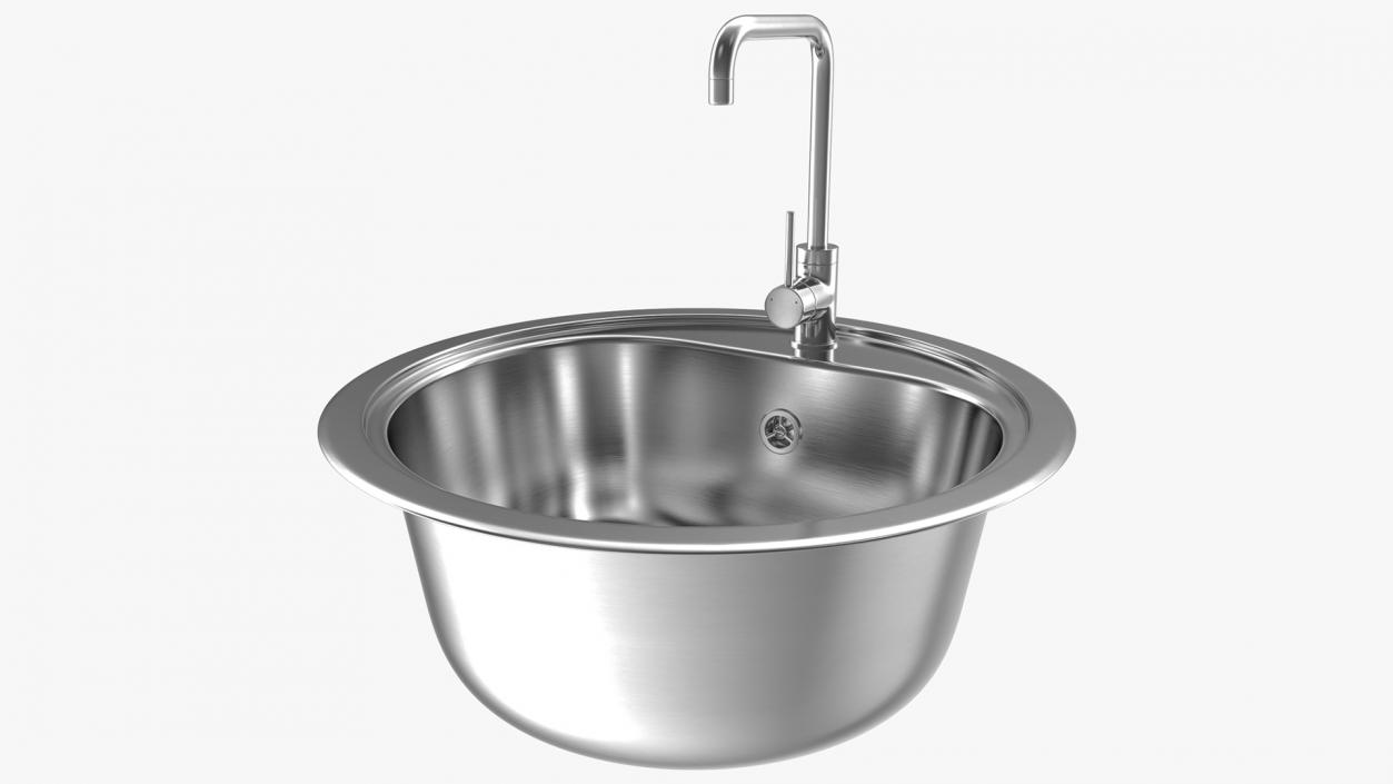 Round Single Kitchen Sink with Tap 3D model