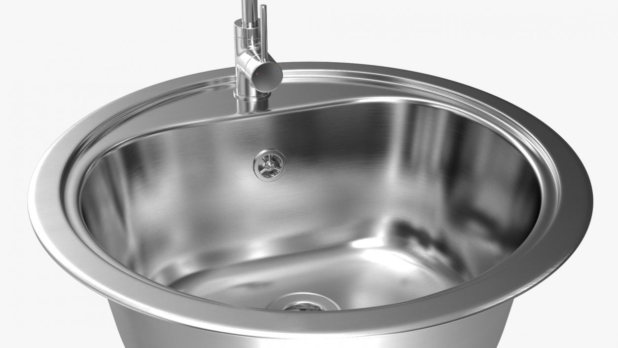 Round Single Kitchen Sink with Tap 3D model