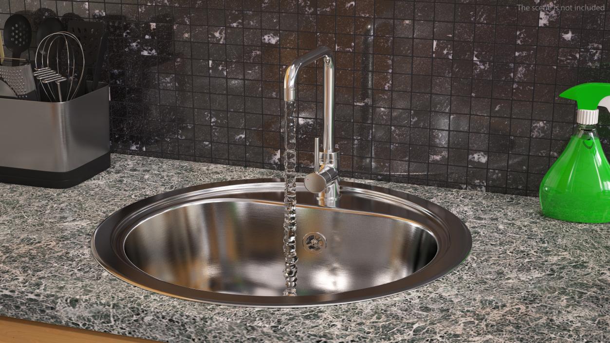 Round Single Kitchen Sink with Tap 3D model