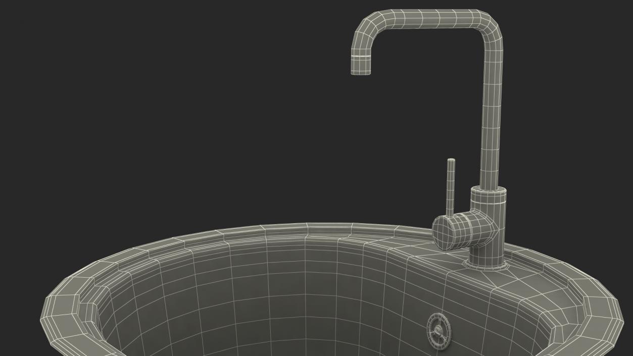 Round Single Kitchen Sink with Tap 3D model