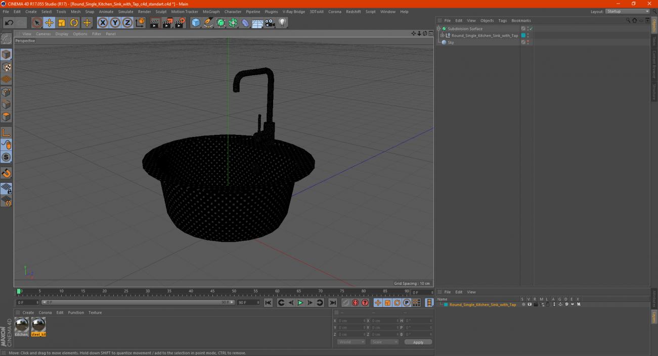 Round Single Kitchen Sink with Tap 3D model