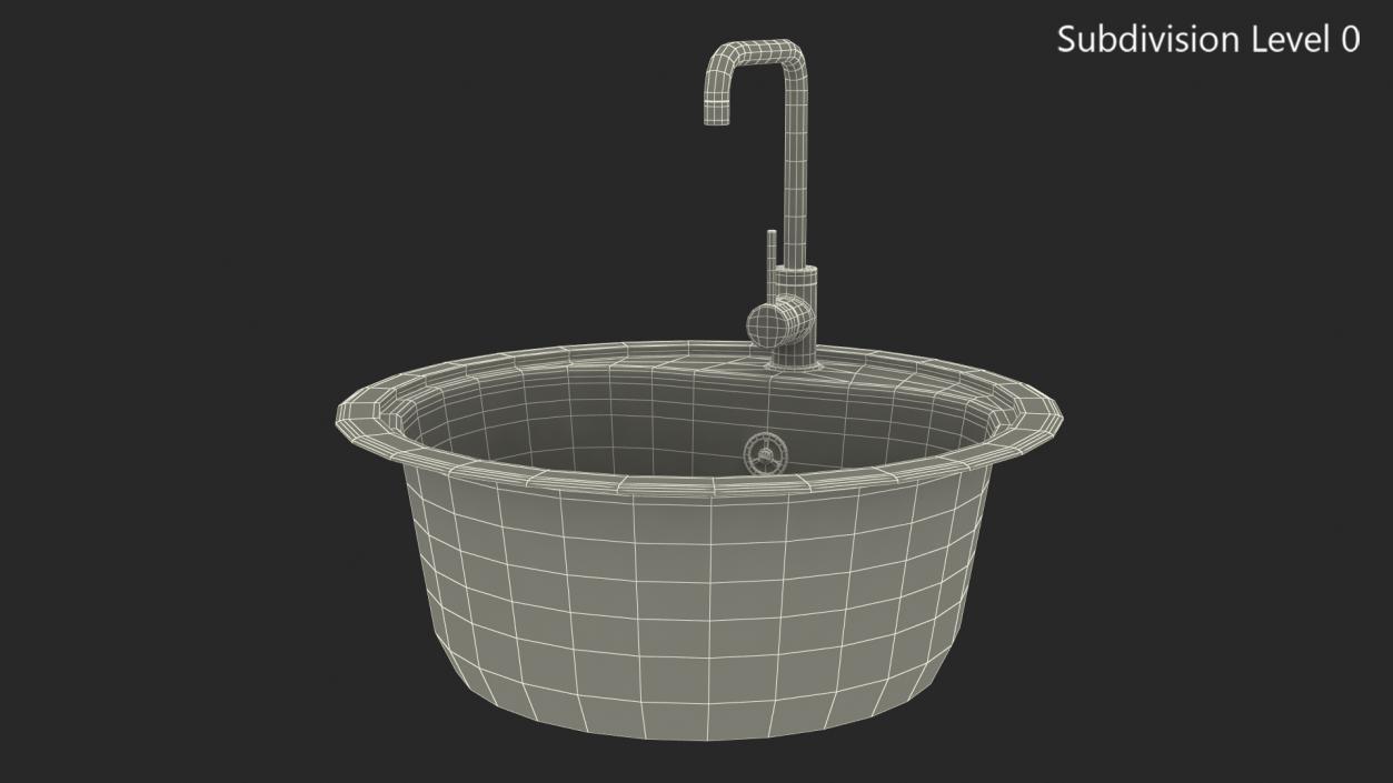 Round Single Kitchen Sink with Tap 3D model