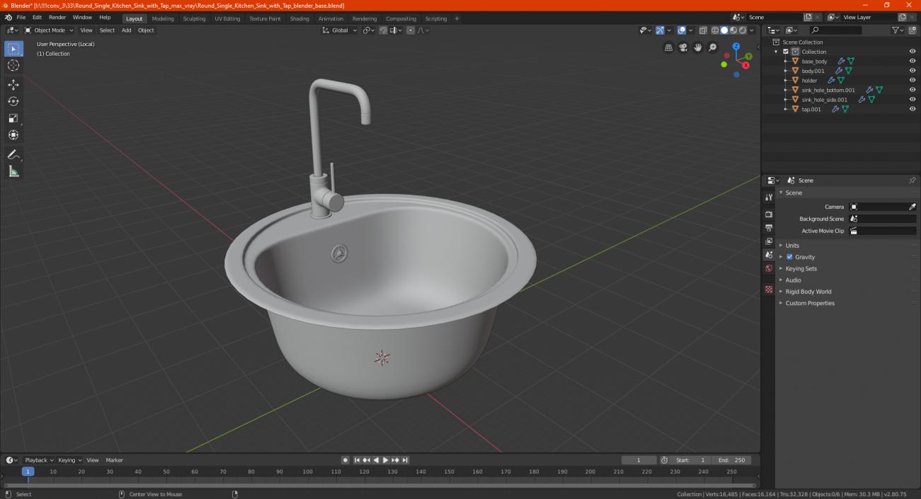 Round Single Kitchen Sink with Tap 3D model