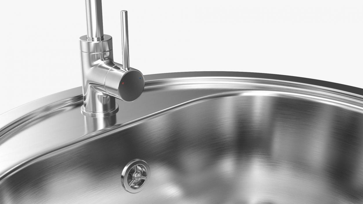 Round Single Kitchen Sink with Tap 3D model