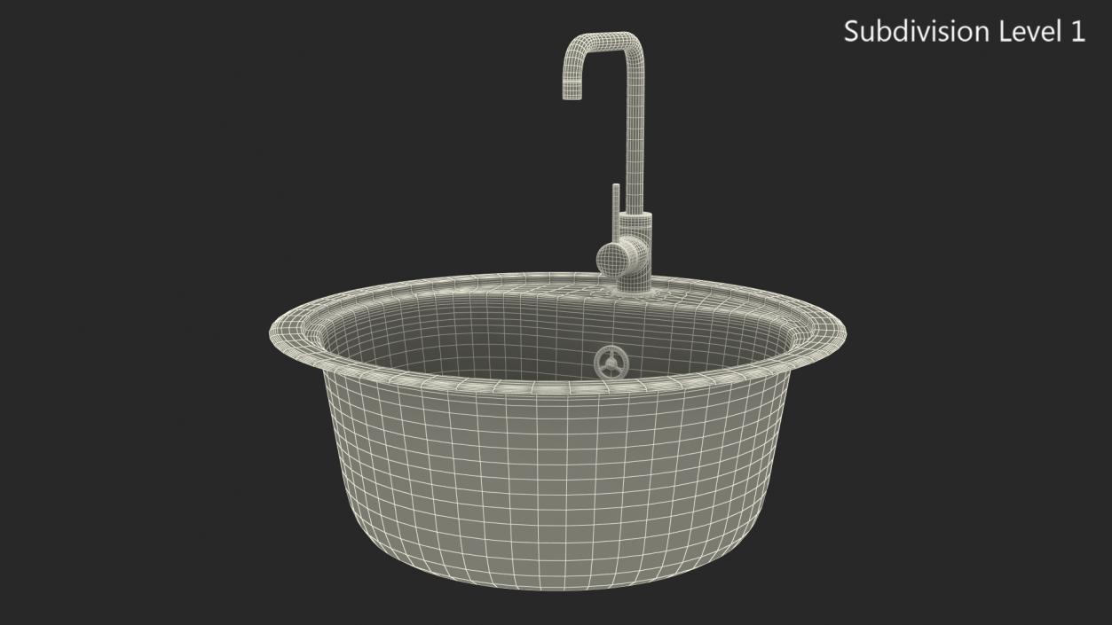 Round Single Kitchen Sink with Tap 3D model