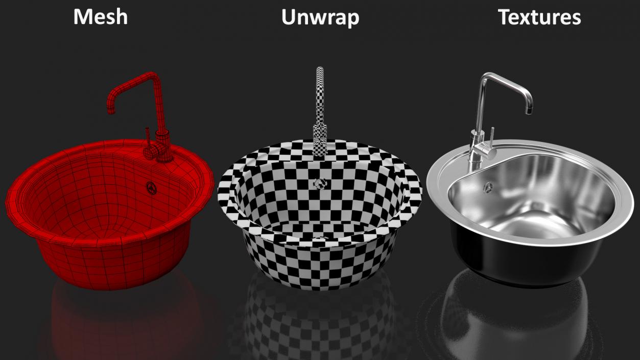 Round Single Kitchen Sink with Tap 3D model