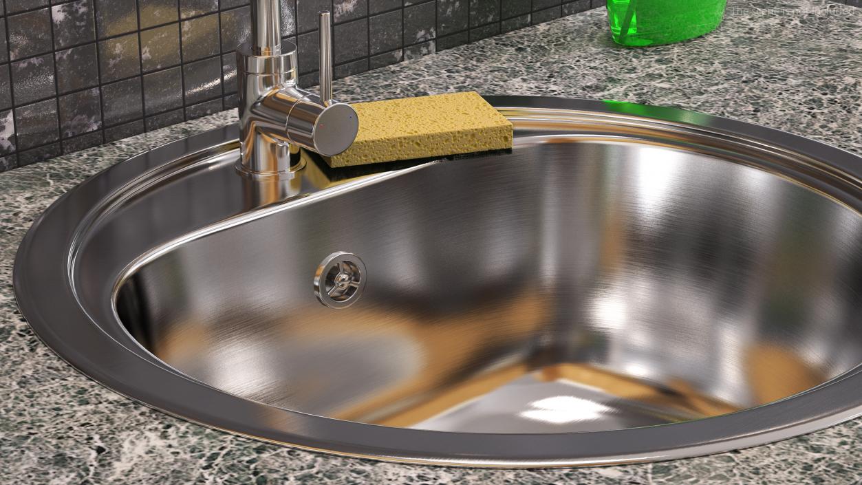 Round Single Kitchen Sink with Tap 3D model