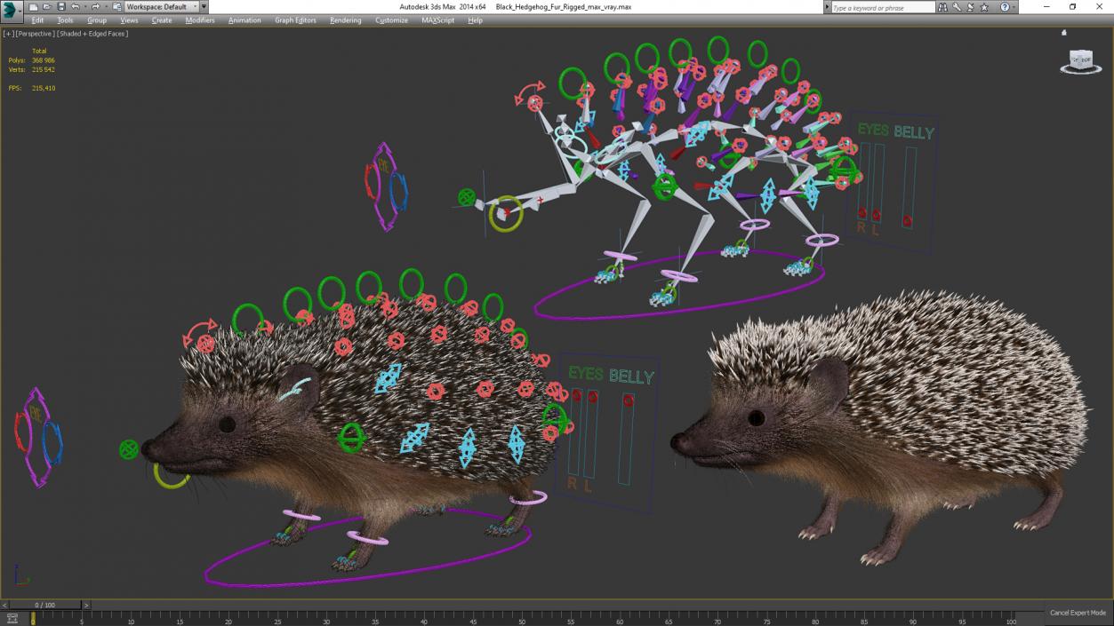 3D model Black Hedgehog Fur Rigged