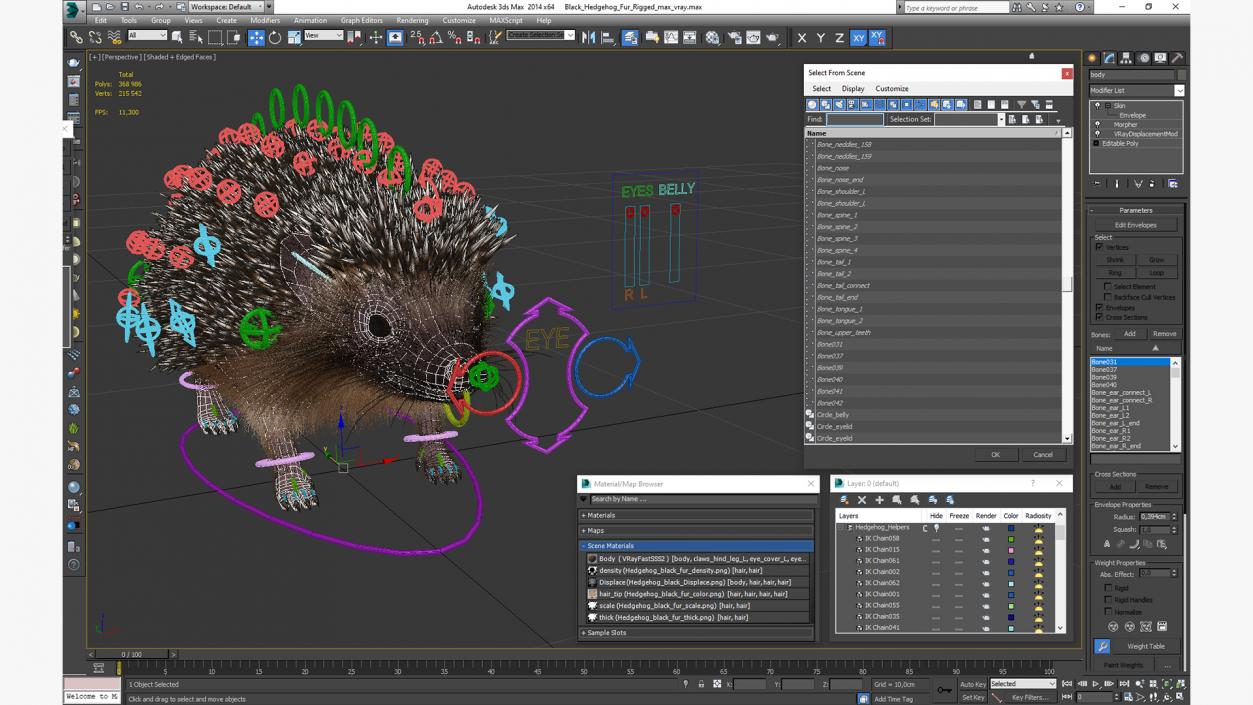 3D model Black Hedgehog Fur Rigged