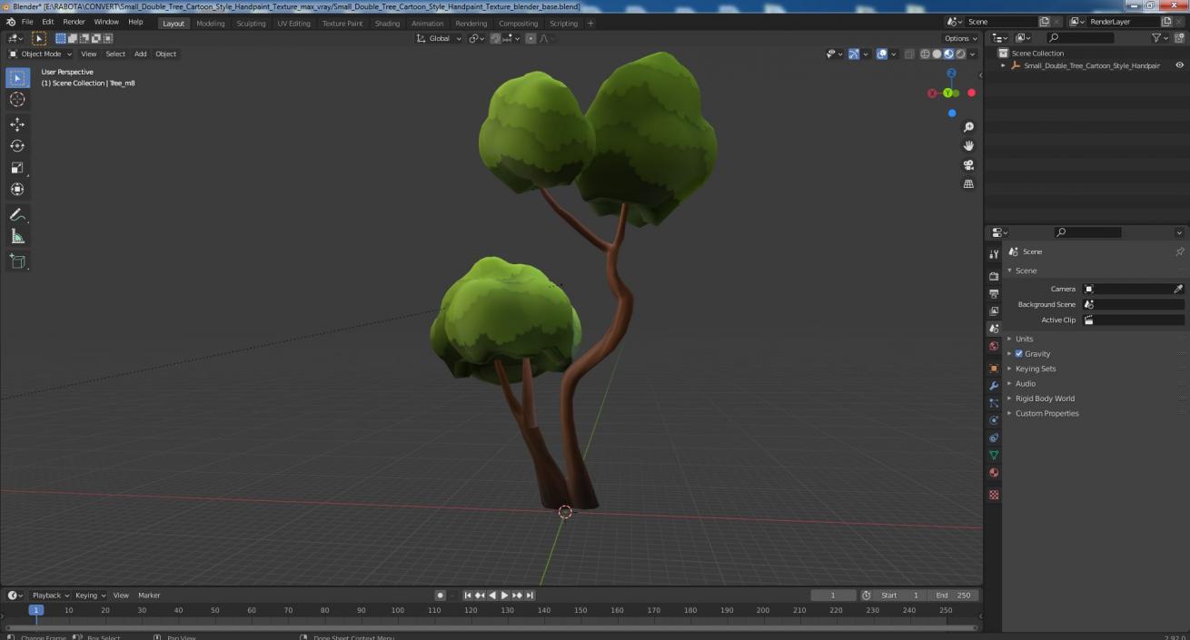 Small Double Tree Cartoon Style Handpaint Texture 3D model