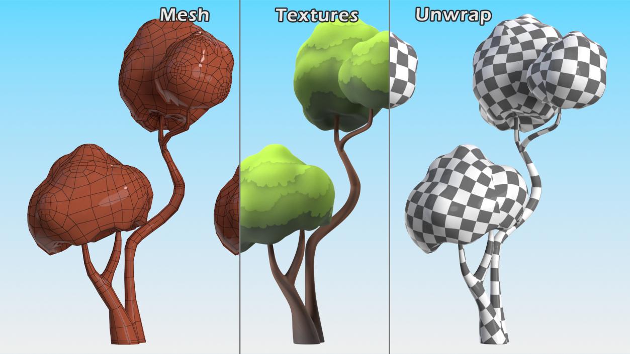 Small Double Tree Cartoon Style Handpaint Texture 3D model