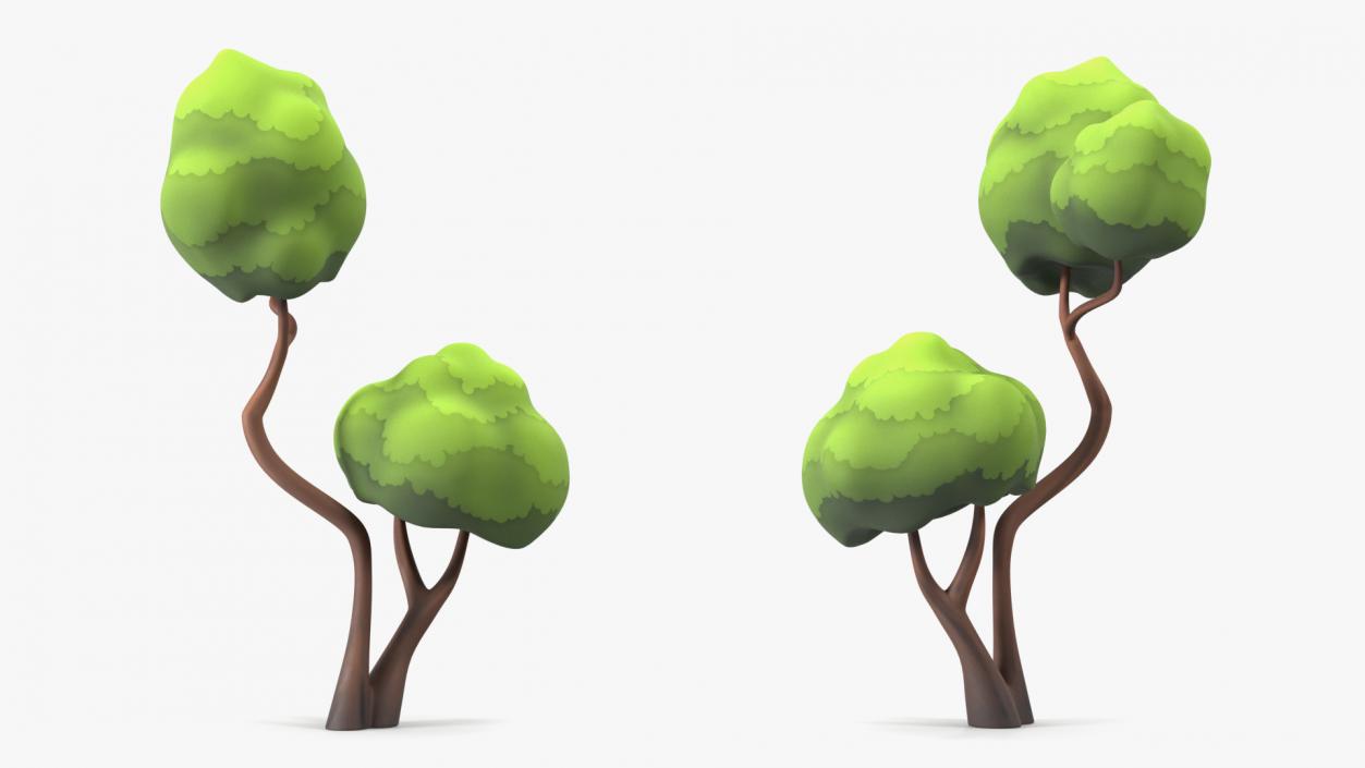 Small Double Tree Cartoon Style Handpaint Texture 3D model