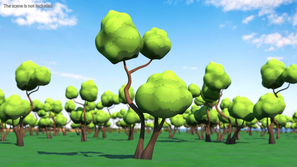 Small Double Tree Cartoon Style Handpaint Texture 3D model