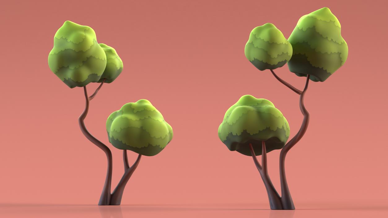 Small Double Tree Cartoon Style Handpaint Texture 3D model