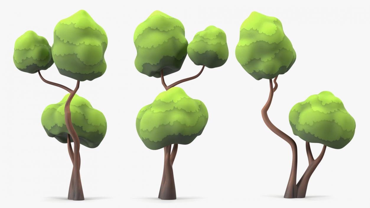 Small Double Tree Cartoon Style Handpaint Texture 3D model