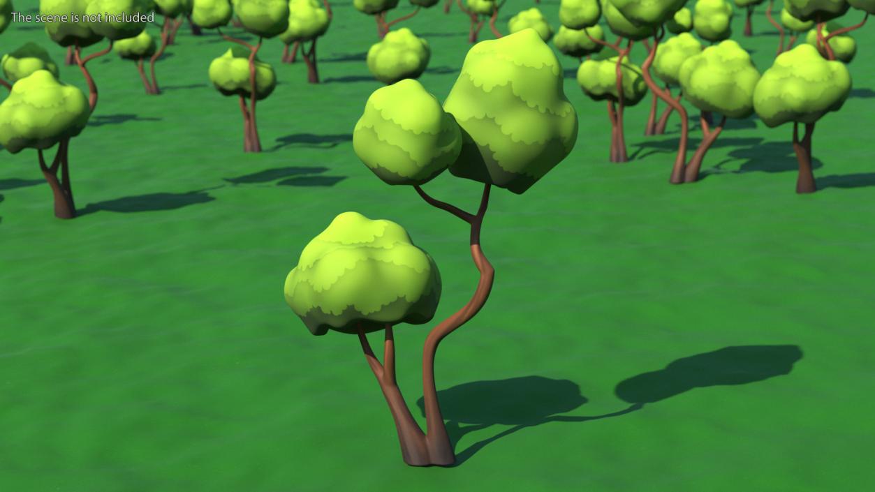 Small Double Tree Cartoon Style Handpaint Texture 3D model