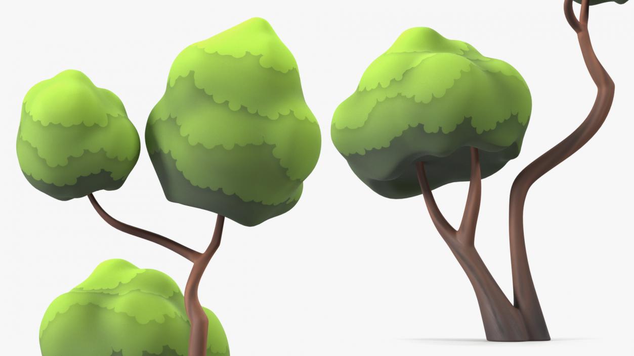 Small Double Tree Cartoon Style Handpaint Texture 3D model