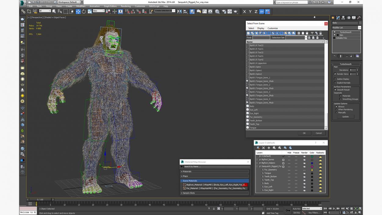 3D model Sasquatch Rigged Fur