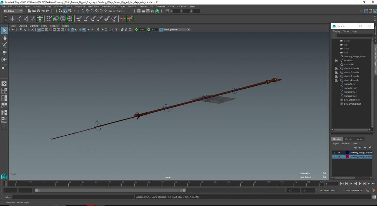 3D Cowboy Whip Brown Rigged for Maya model