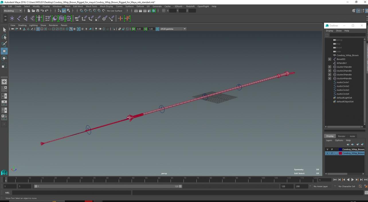 3D Cowboy Whip Brown Rigged for Maya model