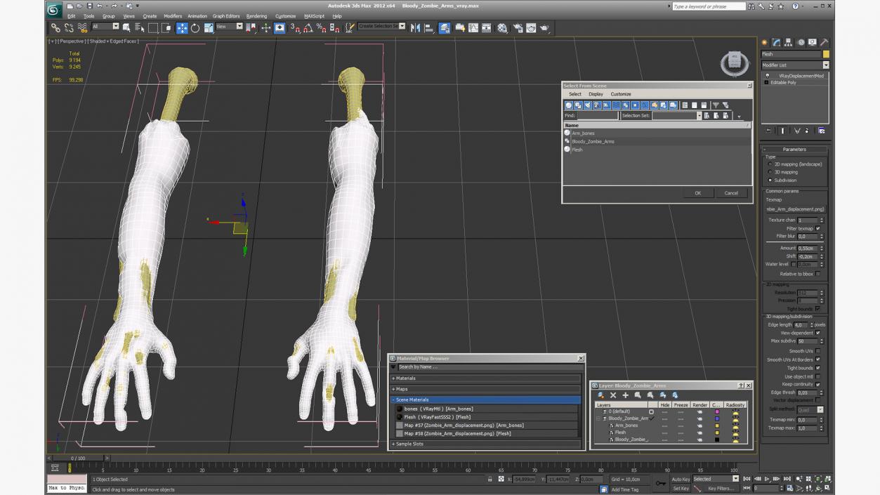 3D Bloody Zombie Arms model